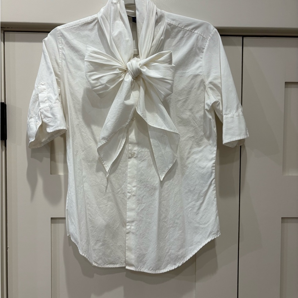 Ralph Lauren Sport White Blouse with Bow Neck Tie Detail